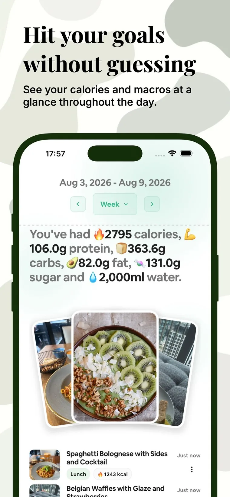 EatWise weekly nutrition totals and logged meals