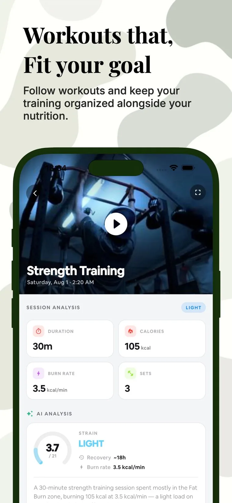 EatWise strength training session with AI analysis